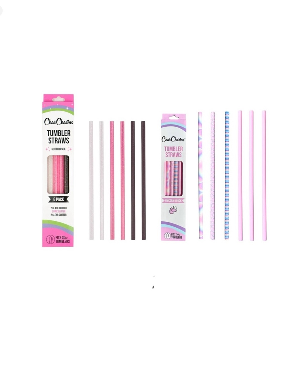 CharCharms Glitter Pack & Unicorn Pack Tumbler Straws Bundle
